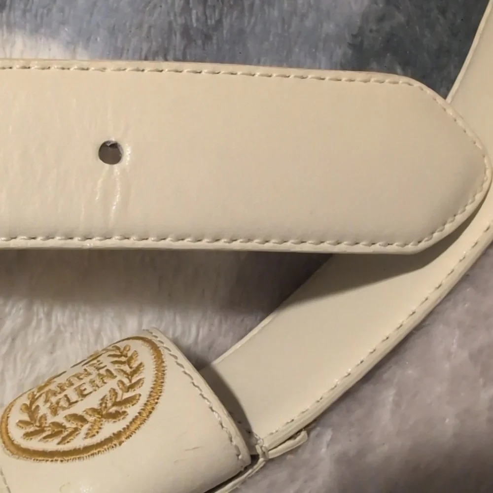 Vintage Anne Klein Women's Cream gold Embroidered leather‎ belt